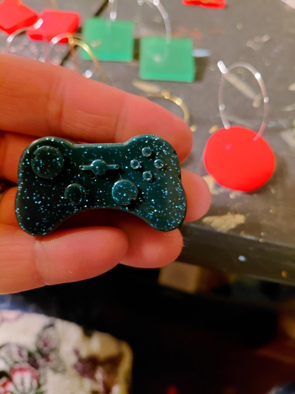 Resin Game Controller Charm in Dark Teal with Silver Speckles